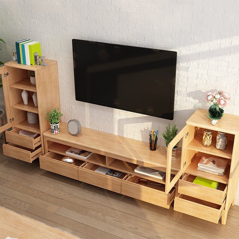 Modern Wood TV Stand Console Open Storage TV Media Stand with Legs for Living Room