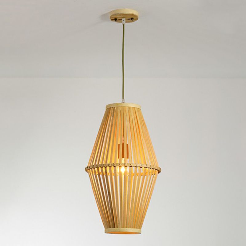 Cage Restaurant Canderant Lamp Bamboo 1 Bulb Modern Style Appeding Light in Beige