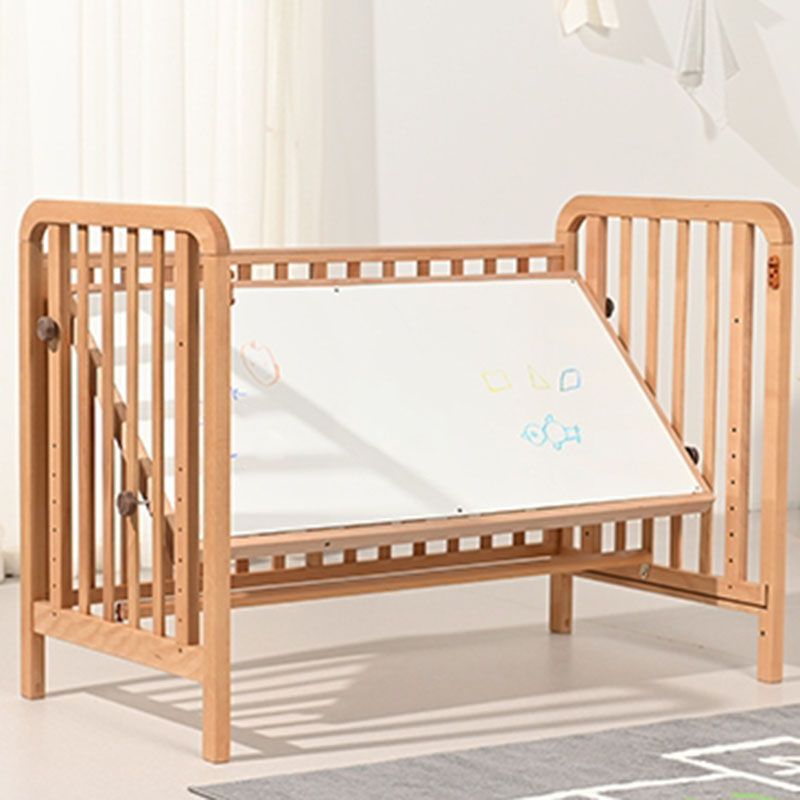 Light Wood Baby Crib Toddler Guard Rails Included Nursery Bed with Casters