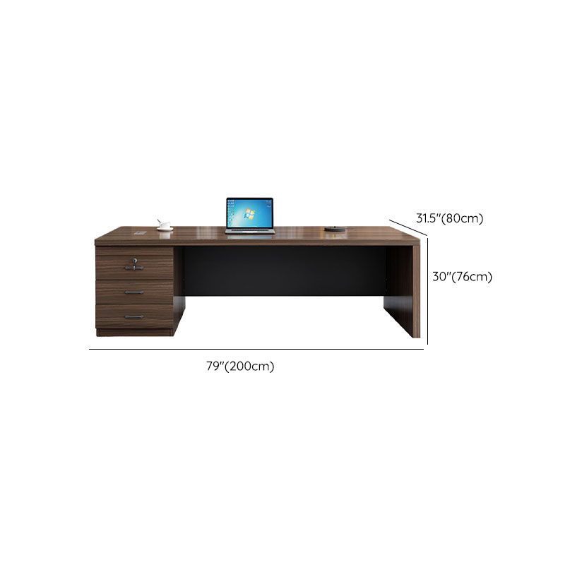 Rectangular Shaped Executive Desk Wood with 3 Drawers in Brown