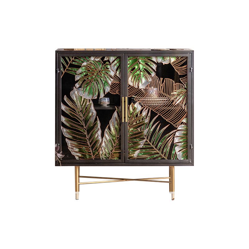 Glass Paned Industrial Cabinet Distressed Metal Accent Cabinet