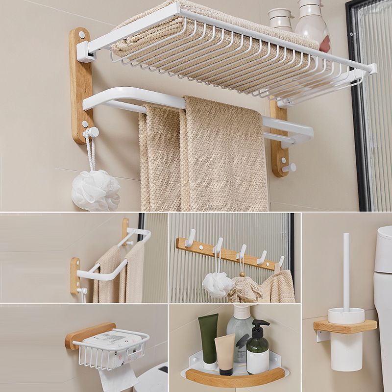 Aluminum & Wood Bath Hardware Set White Bathroom Accessory Kit