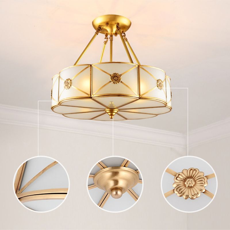 Glass Brass Ceiling Light Fixture Shaded Traditional-Style Ceiling Mount Light Fixture