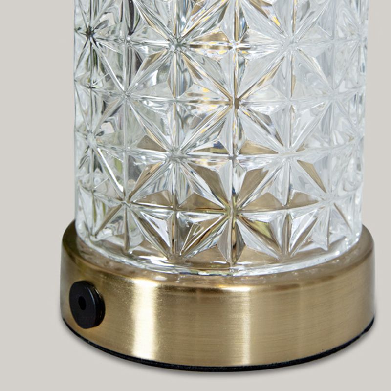 Crystal Glass Cylindrical Night Lamp Minimalist Gold LED Table Light for Living Room