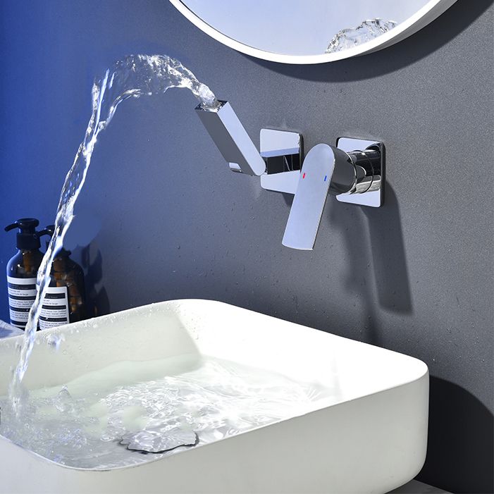 Waterfall Spout Bathroom Faucet Swivel Lever Handle 2 Holes Wall-Mounted Sink Faucet