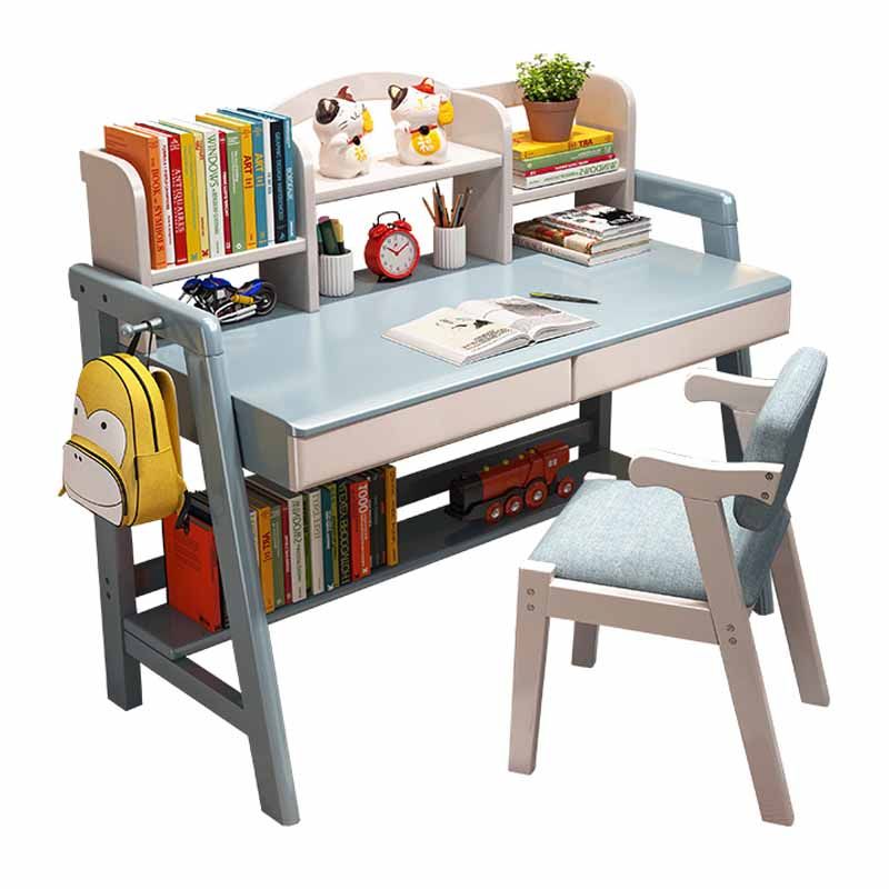 Wooden Children's Desk Home Desk with Chair Set with Storage Shelves