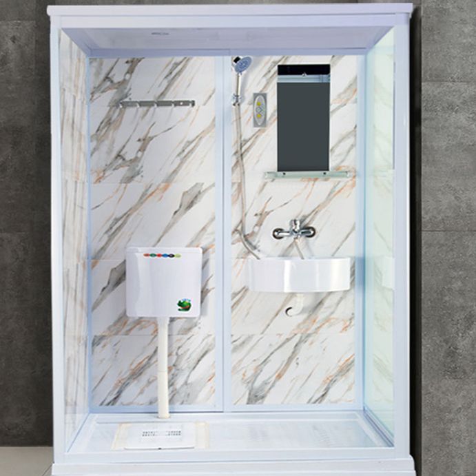 Tempered Glass Single Sliding Shower Enclosure White One Piece Frame Shower Enclosure