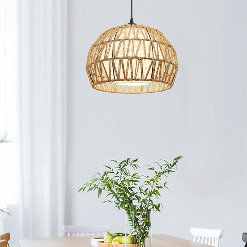 Spherical Rope Suspension Lamp Rustic Single-Bulb Dining Room Down Lighting Pendant