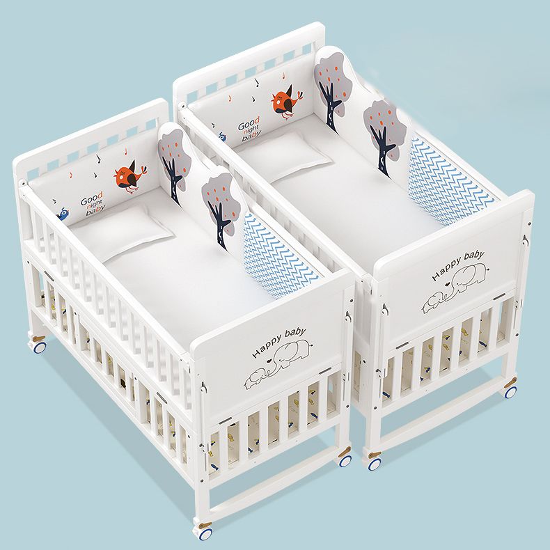 Modern Guardrail Nursery Bed Solid Wood Standard Baby Crib with Casters