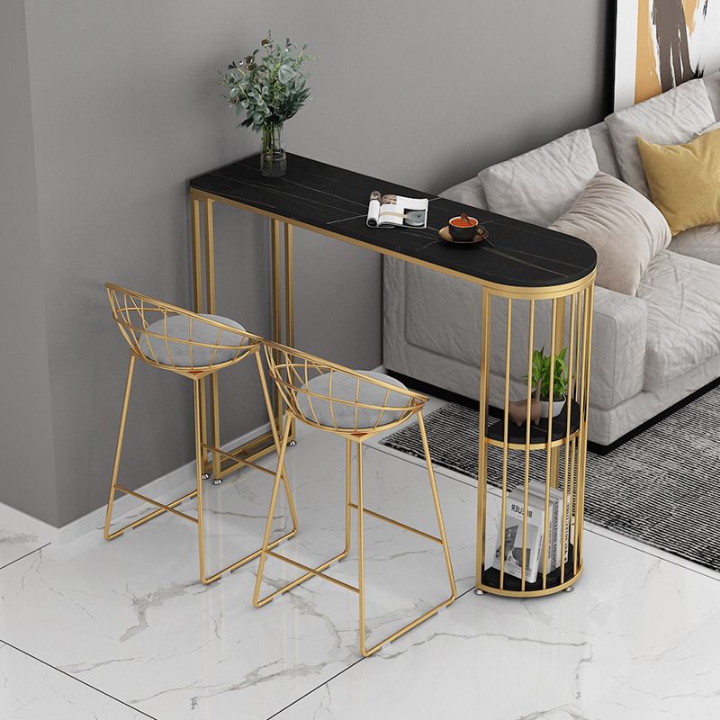 Glam Style Bar Table Stone Top and Iron Pedestal Bistro Table