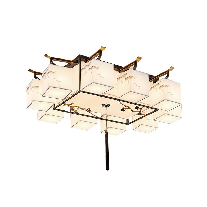 Wit Sputnik LED -plafondlicht in traditionele artistieke stijl Stoffen Indoor Semi Flush Mount met keramische bloemendecoratie