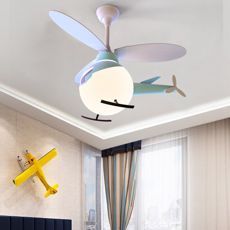 Children Ceiling Fan Light LED Ceiling Mount Lamp with Wood for Living Room