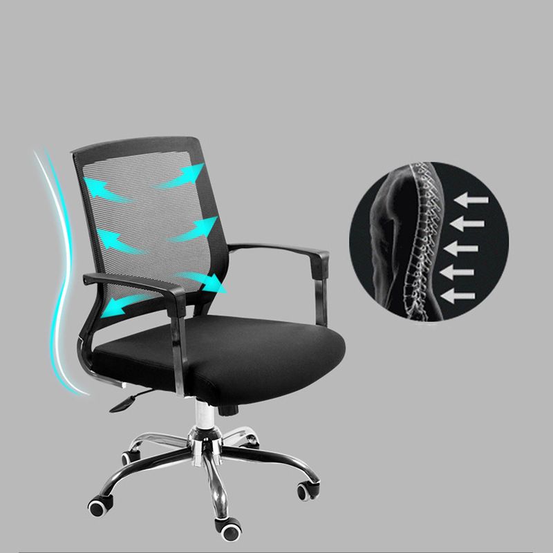 Modern Wheels Arm Chair Microfiber Black Conference Mid-Back Chair