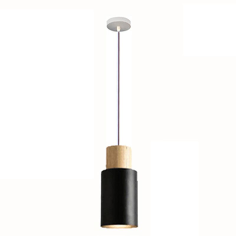 Macaron Style Hanging Light Fixture 1-Light Pendant Lamp with Wood for Bedroom