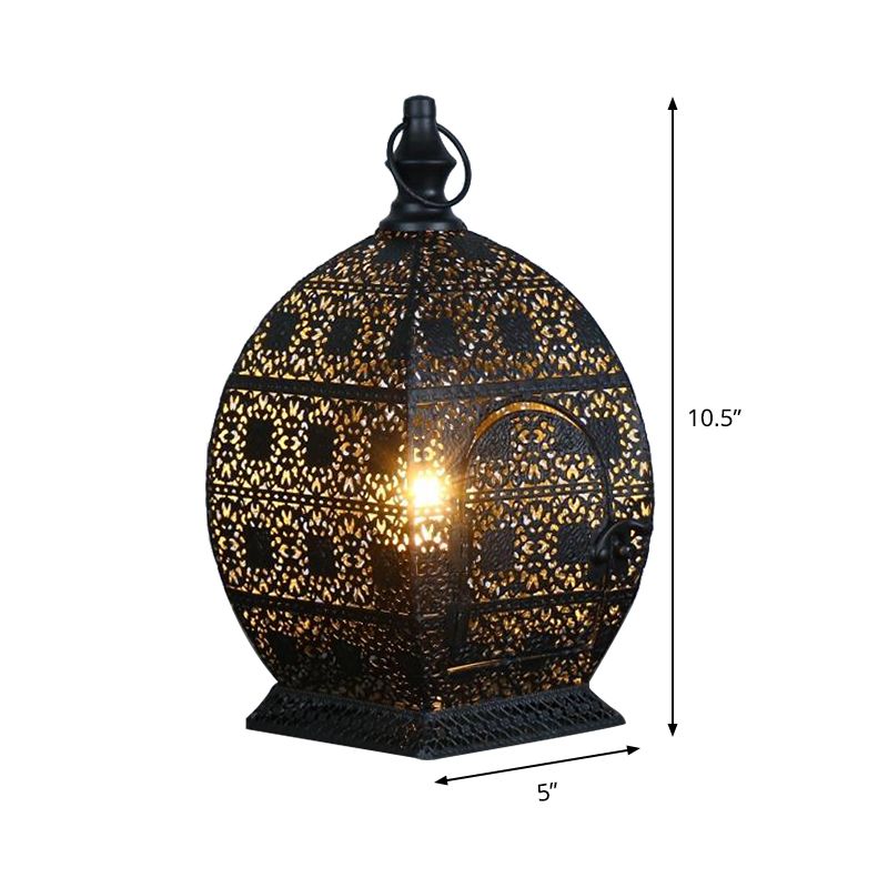 5"/6.5" Wide 1 Head Candlestick Light Antiqued Hollowed Out Metal Nightstand Lamp in Black