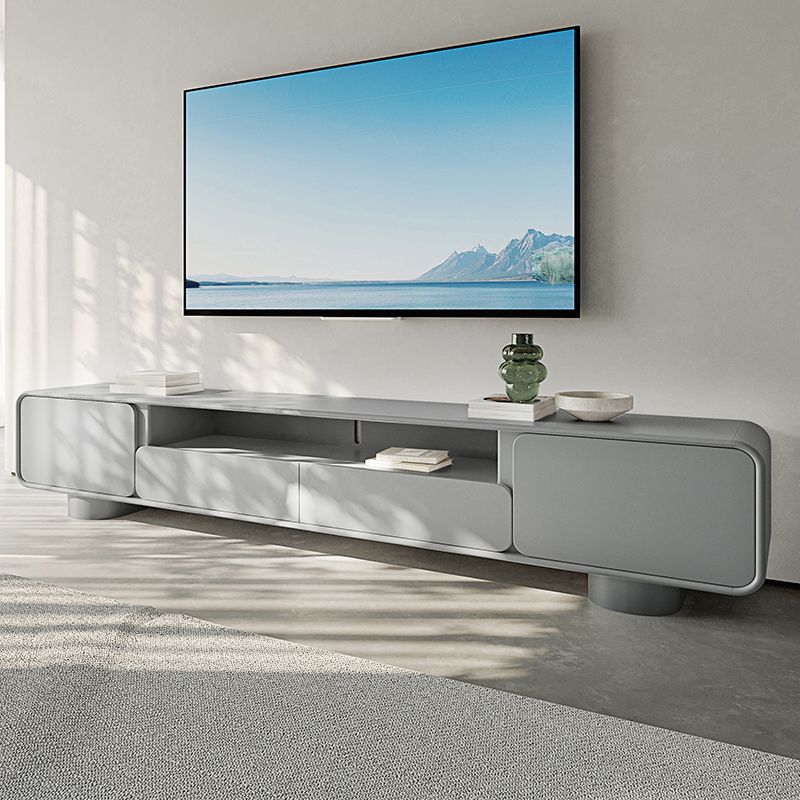 Gray Engineered Wood Media Console Contemporary Open Storage TV Console