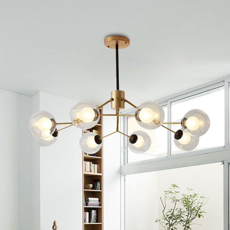 Contemporary Twig Shaped Chandelier with Orb Shade 3/6/8/10 Heads Metallic Pendant Light for Dining Room