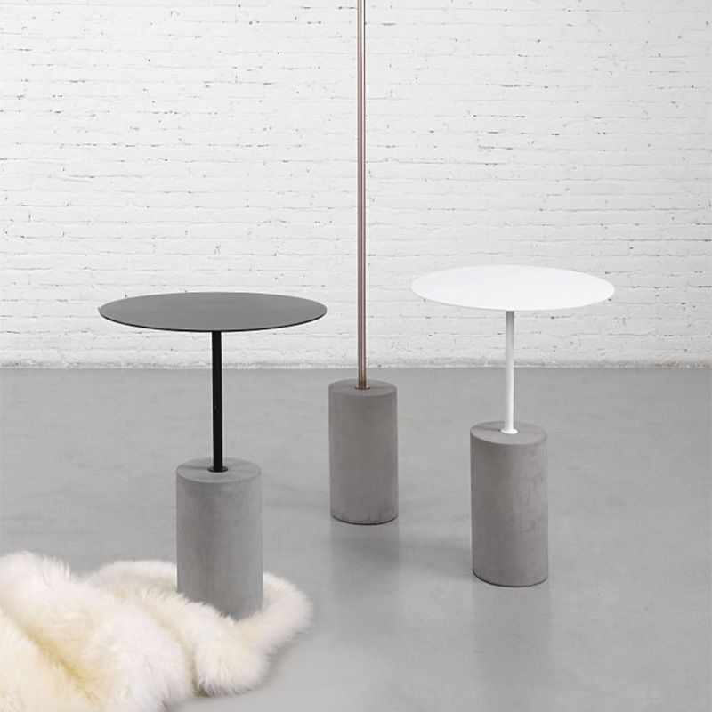 Modern Round Table Top Side End Table with Cement Pedestal Leg