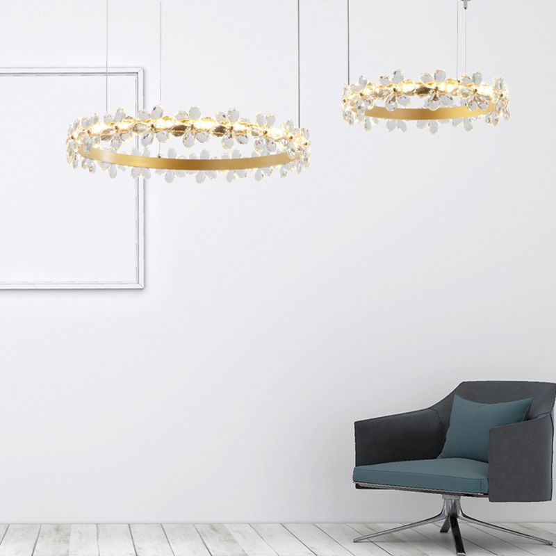 White Garland Shape Chandelier Lamp Contemporary 2/3 Lights Led Crystal Pendant Lighting Fixture in White/Warm Light