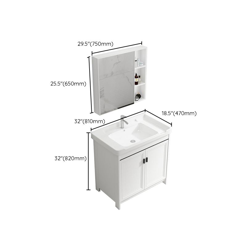 Rectangle Vanity Set White 2 Doors Freestanding Metal Frame Single Sink Vanity