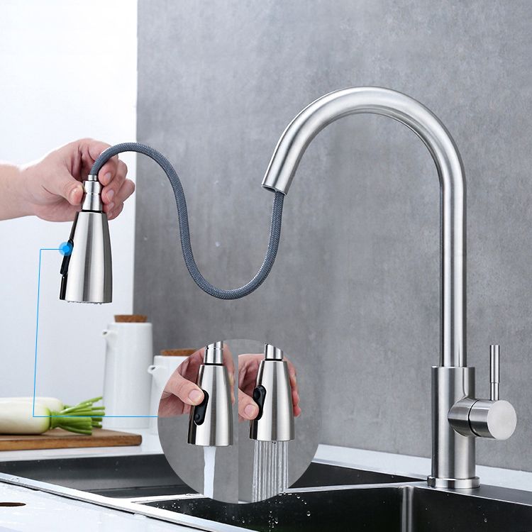 Modern Style Kitchen Faucet Stainless Steel 1-Handle Retractable Kitchen Faucet