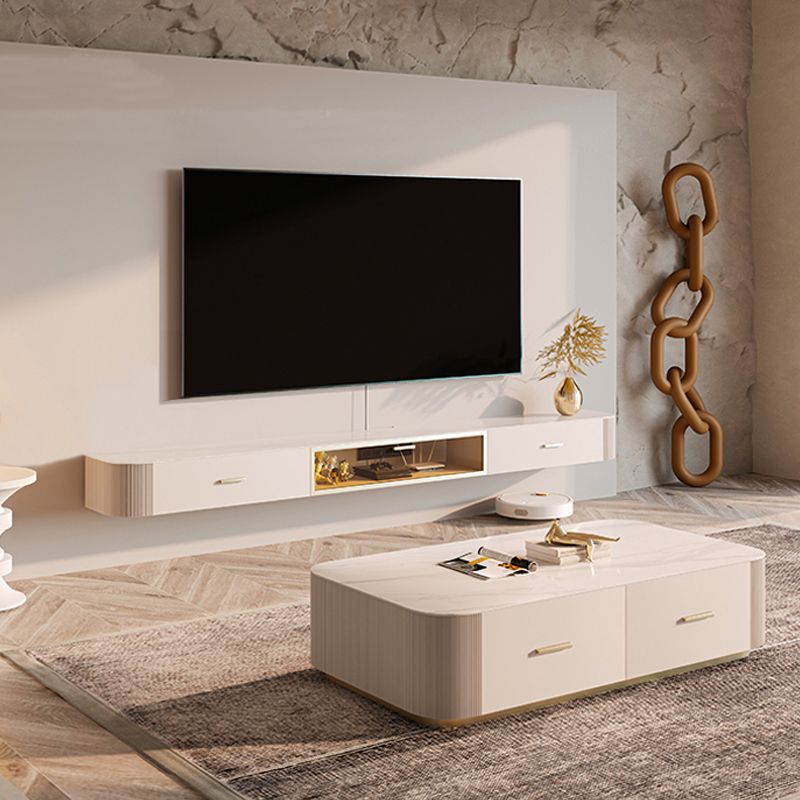 Modern White TV Stand Floating TV Media Stand with Storage for Living Room