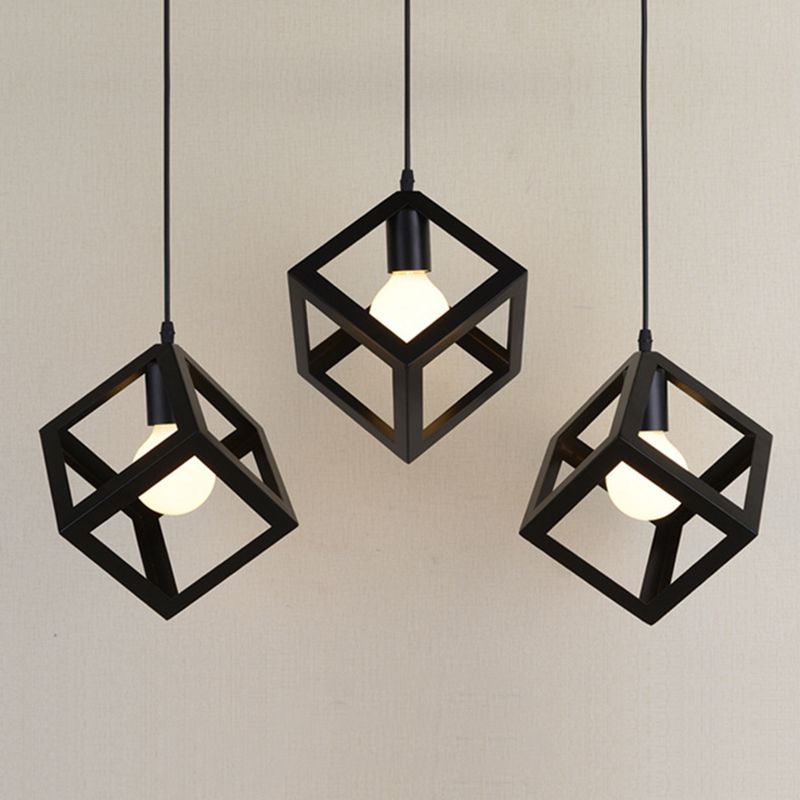 Geometrische kooi eetkamer multi plafondlamp vintage metaal 3 koppen zwart suspensie licht