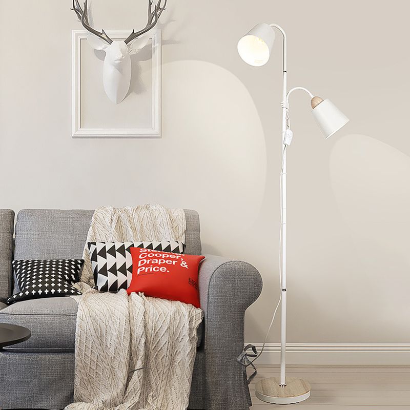 White Trumpet-Like Standing Light Nordic 2 Bulbs Metallic Reading Floor Lamp for Study Room