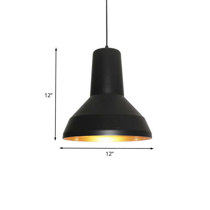 Black Finish 1-Bulb Down Lighting Industrial Metal Funnel Shade Ceiling Hang Fixture over Dining Table