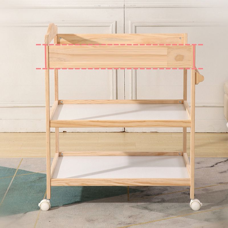 2 Storage Shelves Baby Changing Table Flat Top in Solid Wood with Wheel