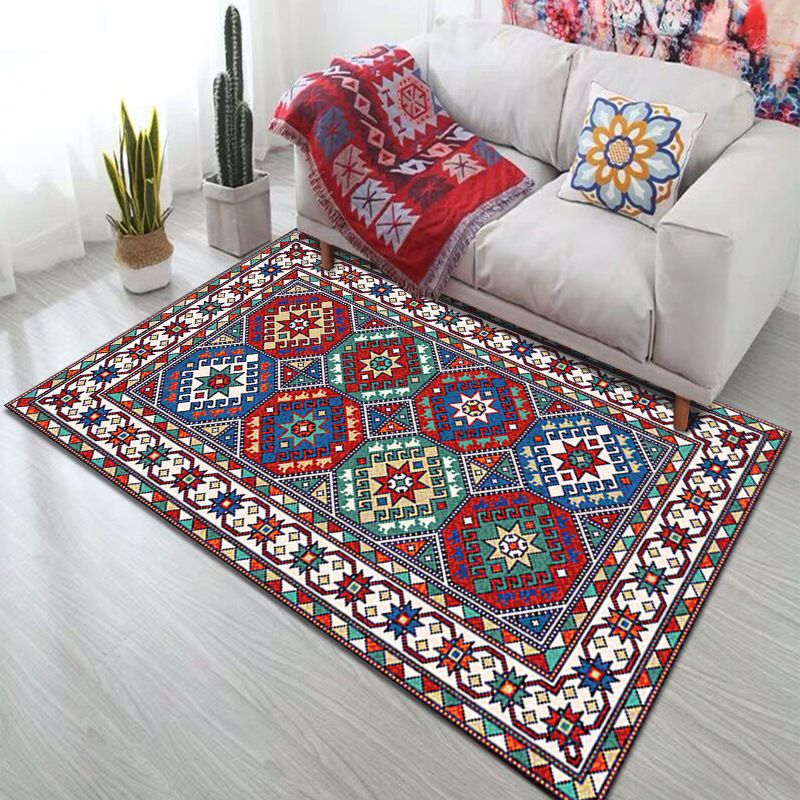 Moroccan Home Decoration Rug Symmetry Print Area Carpet Polyester Non-Slip Backing Indoor Rug