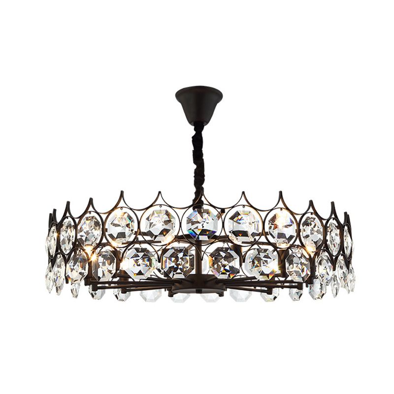 Geometric Living Room Chandelier Pendant Light Beveled Crystal Post-Modern Hanging Light in Black