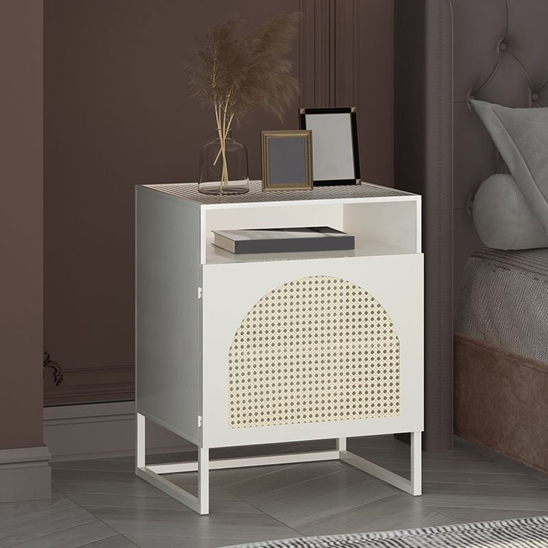 Modern Glass Nightstand Lower Shelf Bedside Cabinet with Door for Bedroom