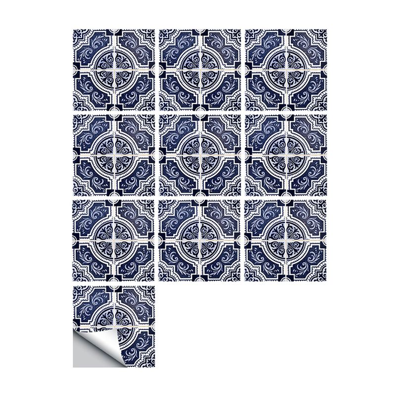 Seamless Symmetric Pattern Wallpapers 10 Pieces Blue PVC Wall Art, Self-Stick, 9.7-sq ft