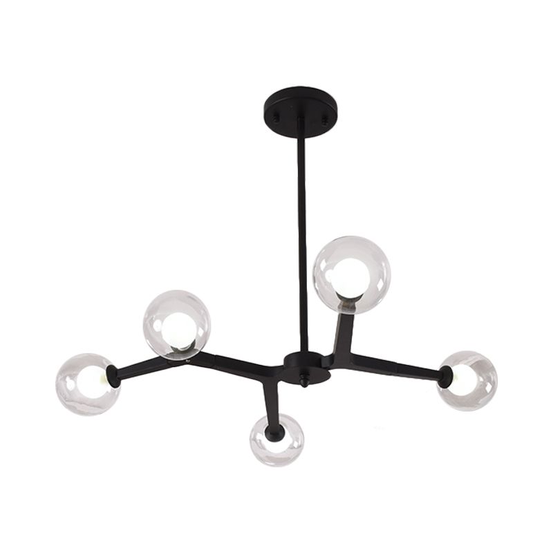 Glass Bubble Ceiling Chandelier 5/9 Light Simple Style Luminaire Lighting in Black/Gold