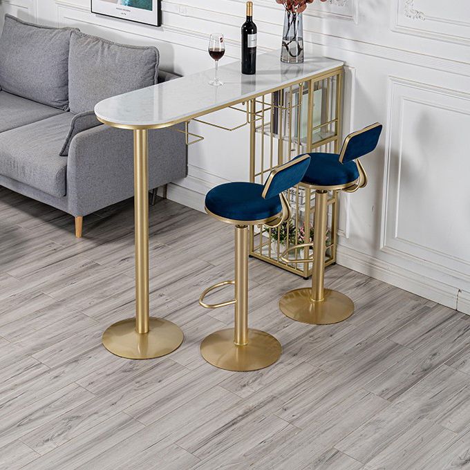 Glam Gold Iron Bistro Table White Stone Top Indoor Bar Dining Table with Shelf