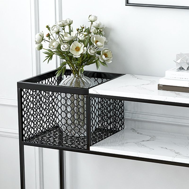 Iron Frame Console Accetn Table with Rectangle White Marble Top