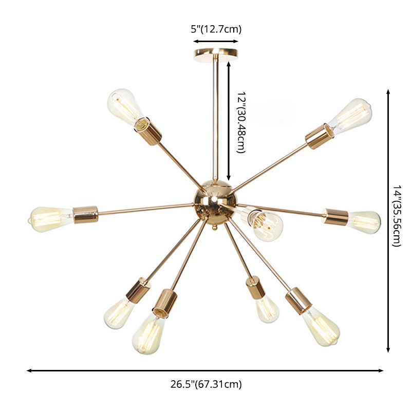 Burst-shaped Satellite Metal Chandelier Industrial Style Multi-light Suspension Lighting Fixture for Bedroom Living Room