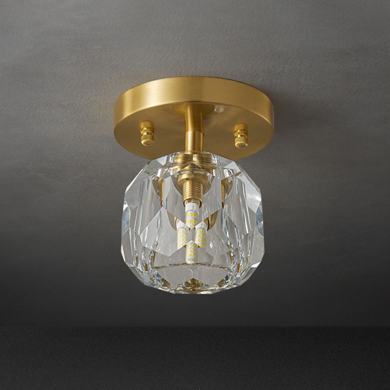 Contemporary Sphere Flush Light Fixture Crystal 1 Light Flush Mount Lights in Gold