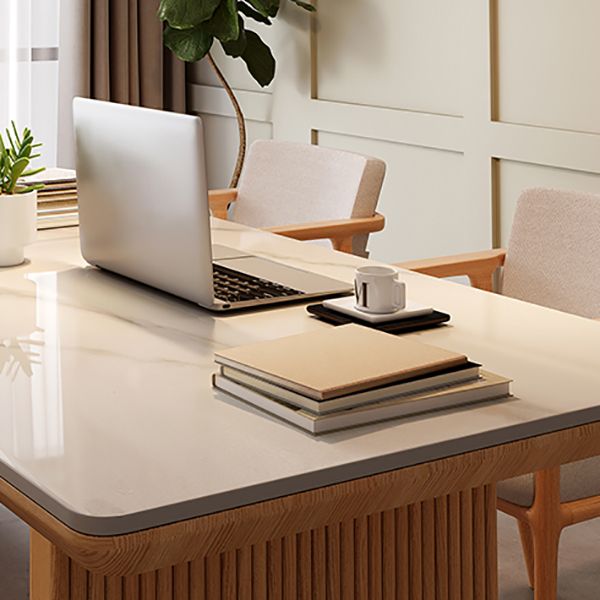 Rectangular Shaped Task Desk 2 Legs Writing Desk in Brown for Home