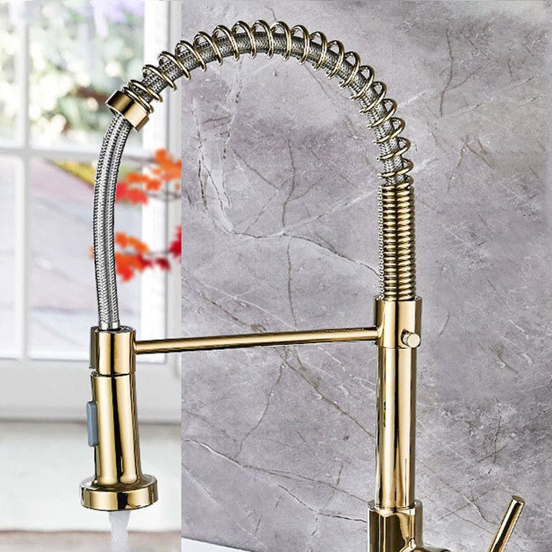 Contemporary Kitchen Faucet Copper Single Handle High Arc Spring Spout Kitchen Faucet