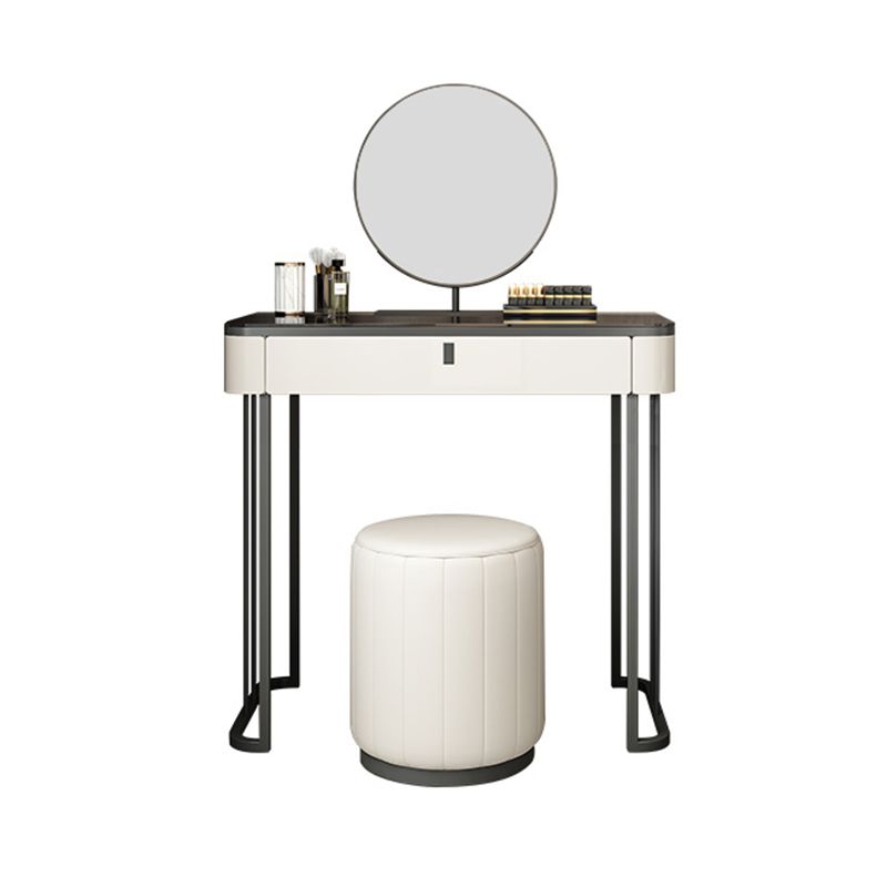 Modern Minimalist White Vanity Table Set 29.53" H Glass Top Vanity Table with Storage