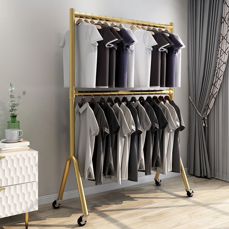 Contemporary Hall Stand Hanging Rails and Castors Metal Framed Coat Hanger