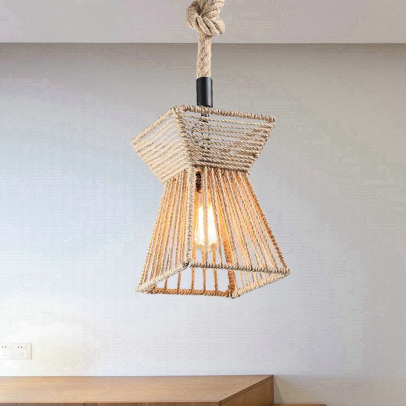 8 "/15" breed beige 1-bulb plafondlicht boerderij touw ui/zandloperhangende hanglamp voor coffeeshop