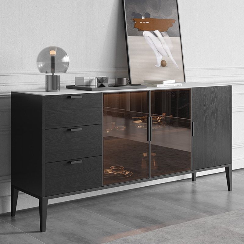 Black Dining Server with Drawers Contemporary Sideboard Cabinet