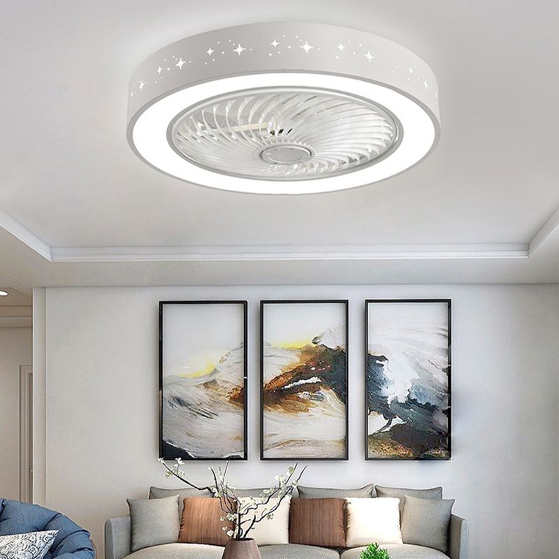 White Cut-Outs Round Fan Lamp Contemporary LED Metal Semi Flush Ceiling Light