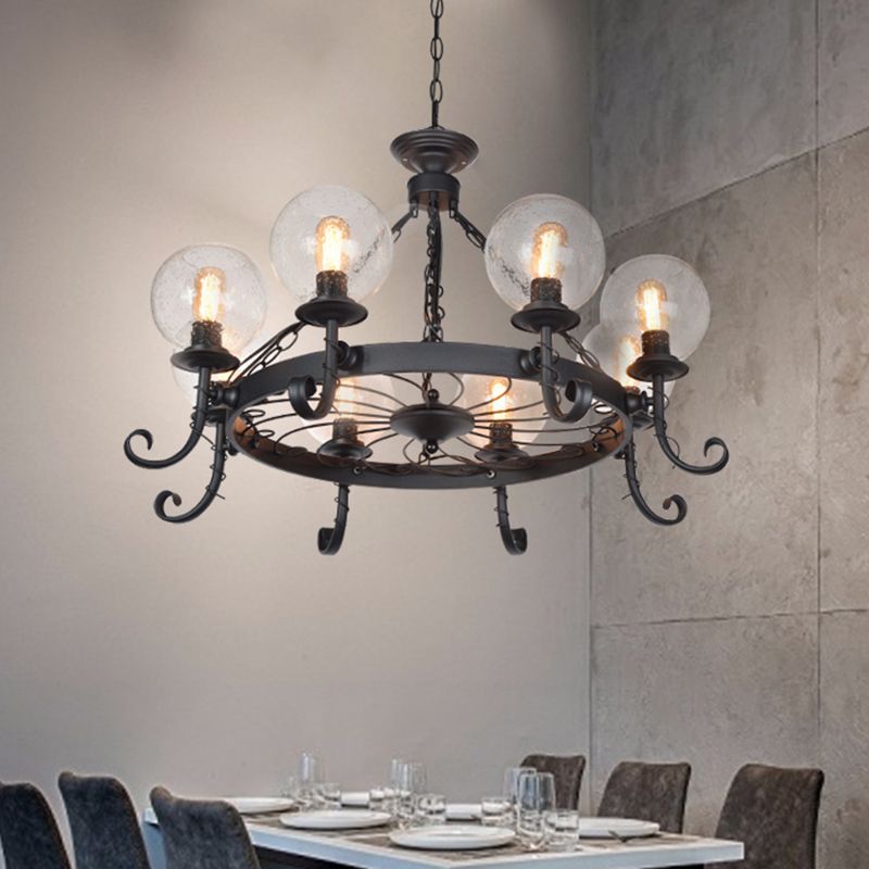 Shaded Handblown Glass Chandelier Pendant Light Vintage Restaurant Hanging Light in Black