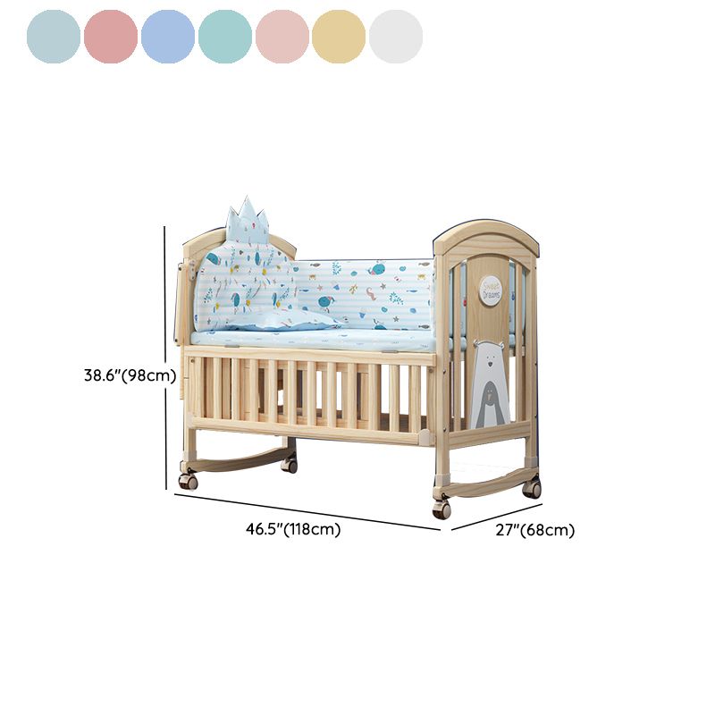 Solid Wood Modern Nursery Bed Storage Arched Crib with Guardrail