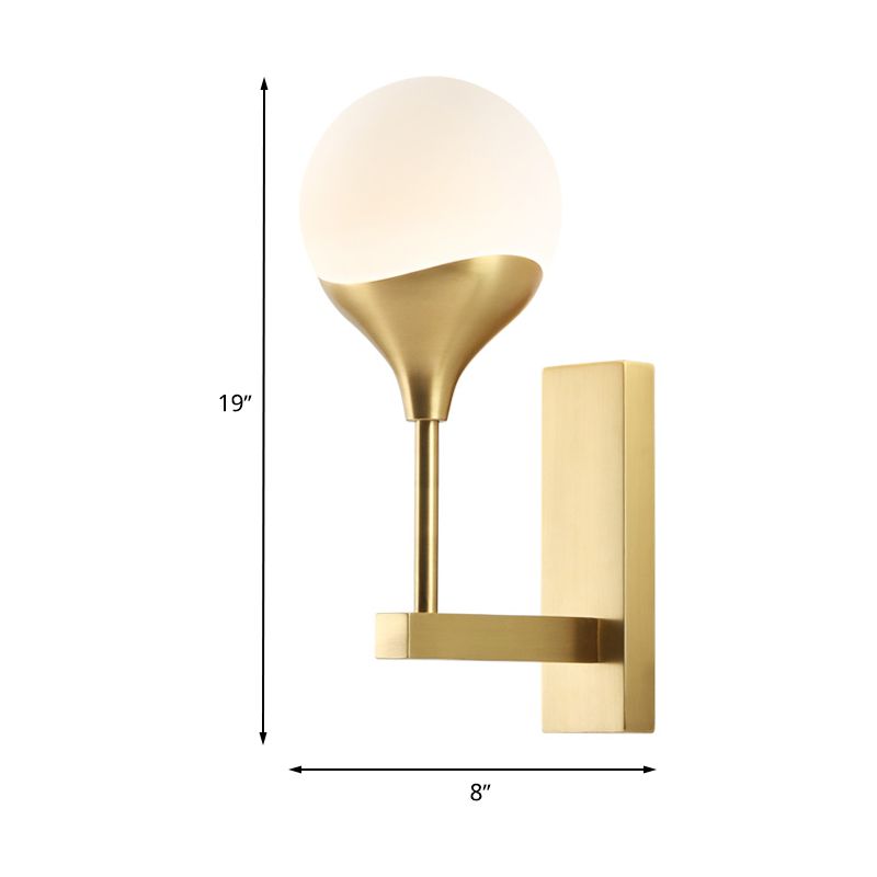 1 lampadina per parete da letto leggero minimo della parete in ottone con sfumatura in vetro a globo