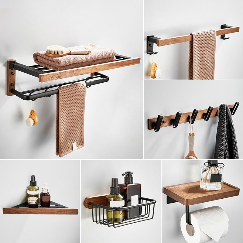 Wooden & Aluminum Bath Hardware Set Black Bathroom Accessory Kit